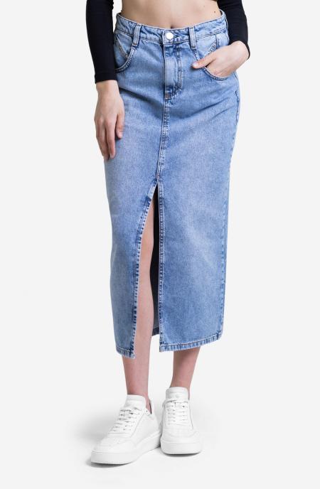 SPÓDNICA JEANS INEZ - niebieski marmurek